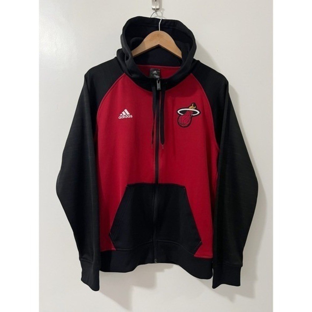 Adidas Miami Heat NBA Full Zip Hoodie Mens Red Black Raglan Sweatshirt Jacket